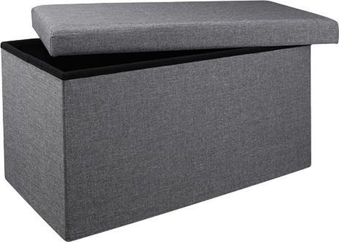 HI poef/hocker/opbergbox - grijs - polyester/mdf - 76 x 38 cm - opvouwbaar