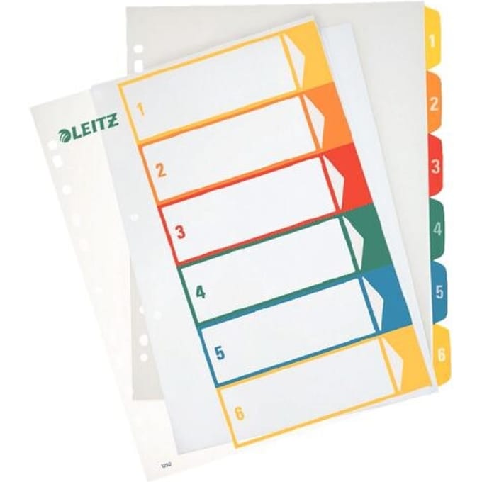 Leitz 12920000 Register DIN A4, Bovenbreedte 1-6 Polypropyleen Meerdere kleuren 6 tabbladen PC-beschrijfbaar 12920000