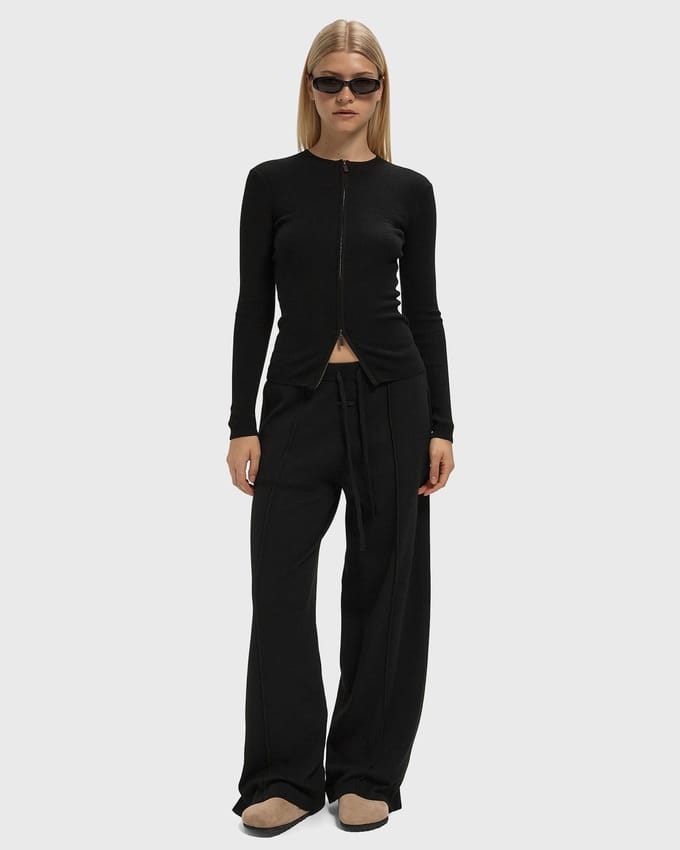WMNS SIGNATURE RIB KNIT FITTED LONG SLEEVE ZIP UP TEE