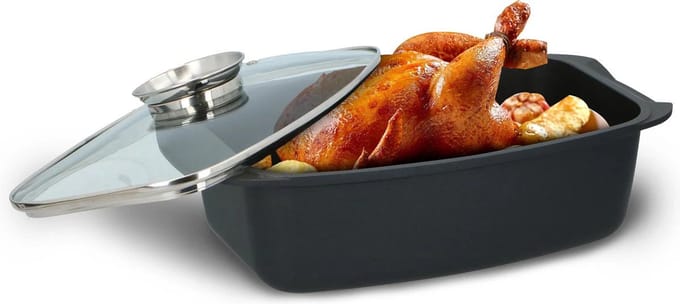 Cheffinger Braadslede met Deksel - 38cm - Zwart - Inductie - Ovale Braadpan - Braadslee