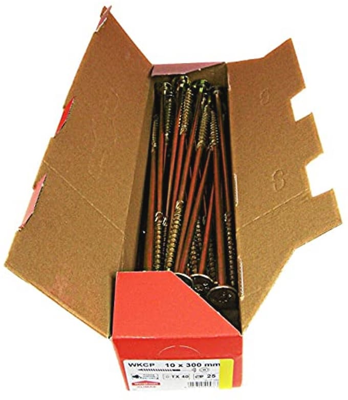 Houtschroeven Platkop 10 x 300 mm - Gele Torx Schroeven voor Dak- en Houtconstructies - 25 Stuks
