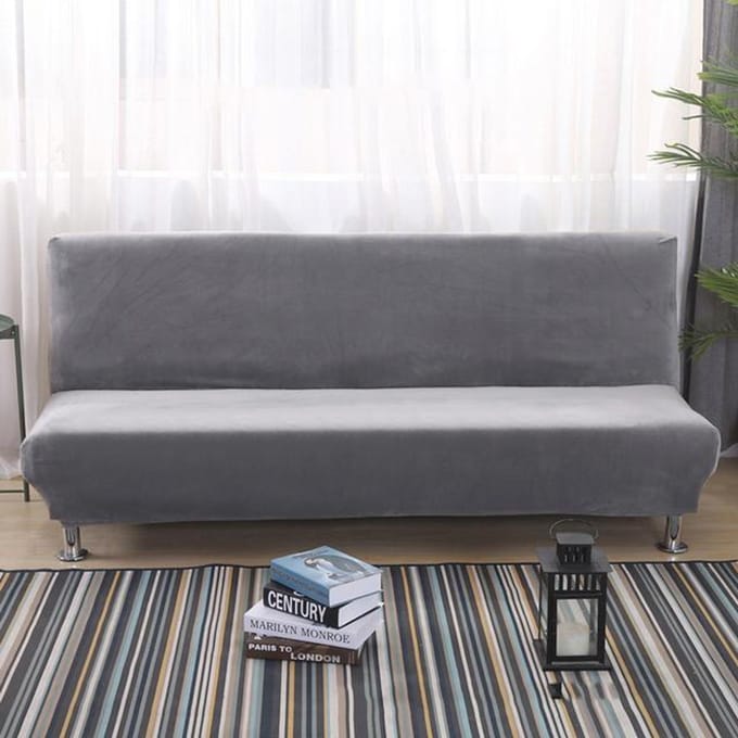 Housse de canapé-lit en peluche, housse solide tout compris pour canapé-lit sans accoudoir, housse de canapé pliante S Size gris