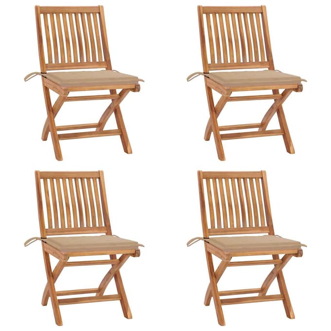 vidaXL - Opklapbare - stoelen - met - kussens, - 4 - stuks, - massief - teakhout