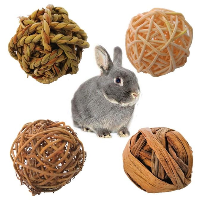 4 pièces Jouets Boules en Bambou Tressé pour Mordre les Oiseaux Accessoires gray