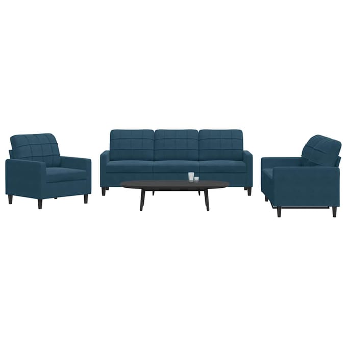 vidaXL - 3-delige - Loungeset - met - kussens - fluweel - blauw