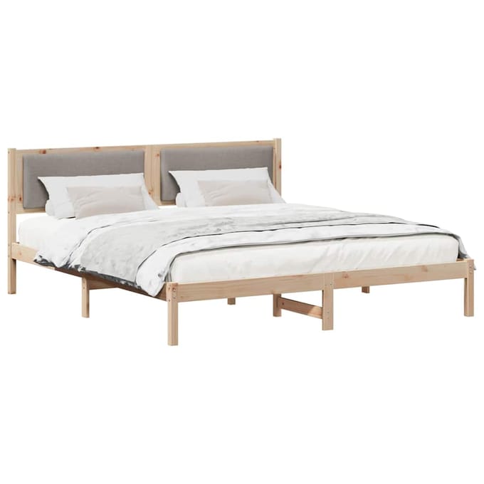 vidaXL - Bedframe - met - hoofdeinde - Taupe - 180 - x - 200 - cm - Massief - grenenhout