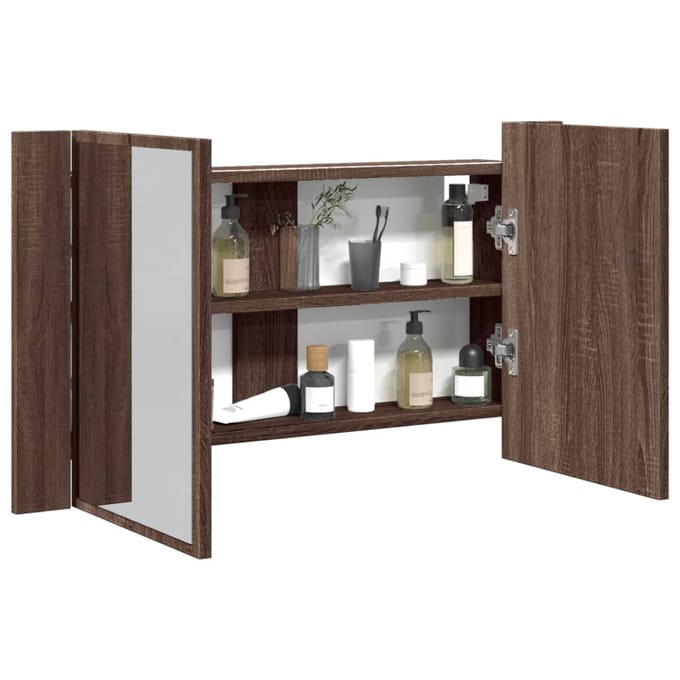 vidaXL - Badkamerkast - met - spiegel - LED - 80x12x45 - acryl - bruin - eikenkleur