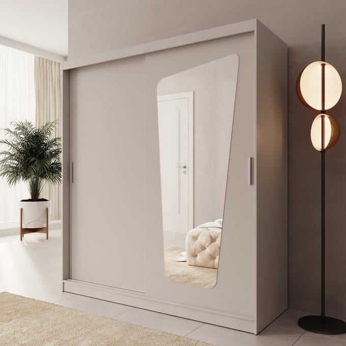 Meubella - Moyo - Kledingkast - 2 schuifdeuren - Beige - 180x62x200 cm