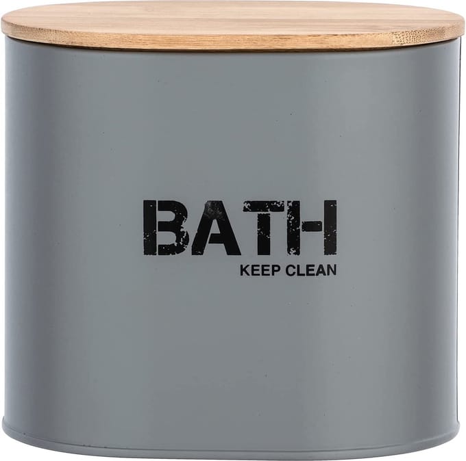 WENKO 23701100, Opbergdoos, Grijs, Hout, Ovaal, Bamboo, Staal, Monochromatisch, 145 mm
