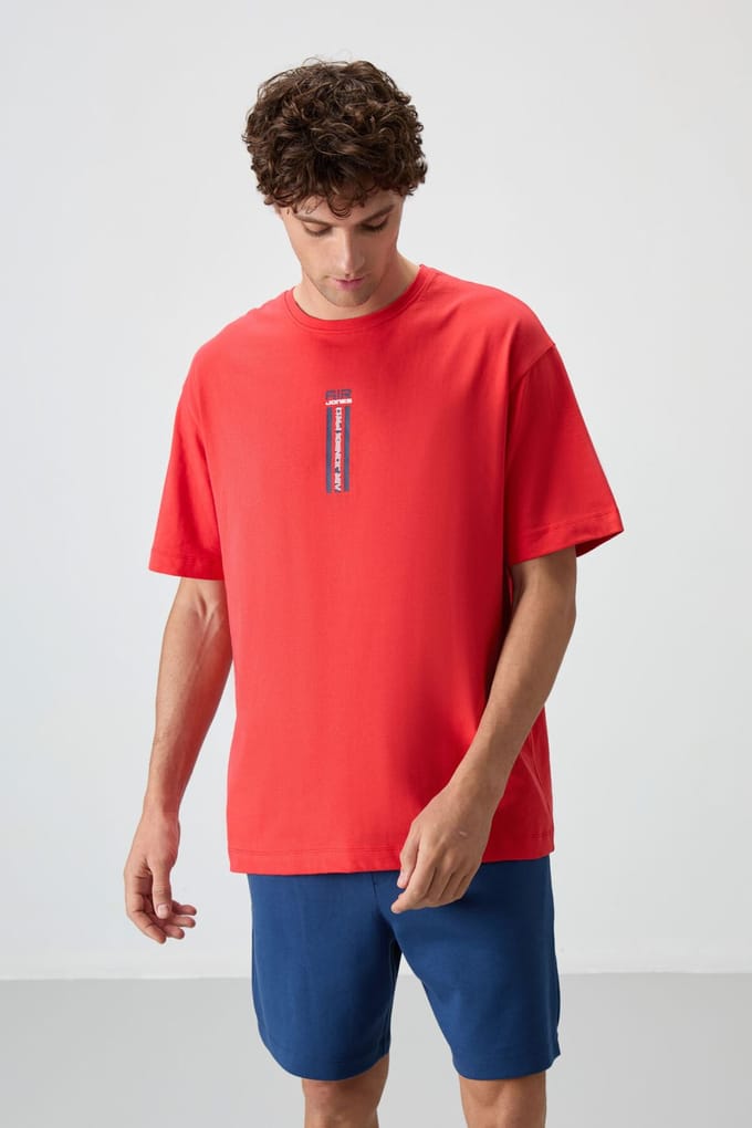 Overmaatse Katoenen Crew Neck Gedrukte T-shirt