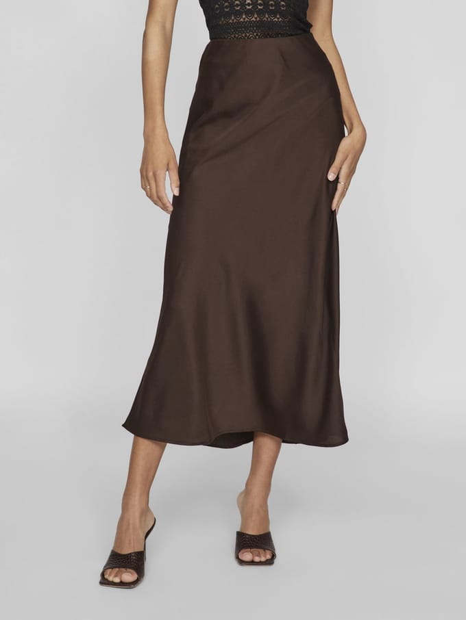 Vila bruine dames rok   Regular fit   Glans   Duurzaam   High waist Bruin 40