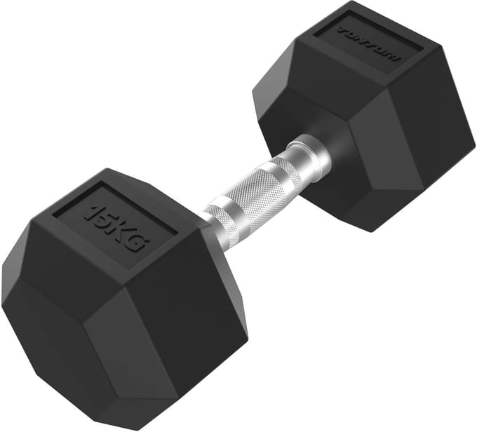 Tunturi Platinum Hexa Dumbbell - Rubber - 1x 15g - Zwart