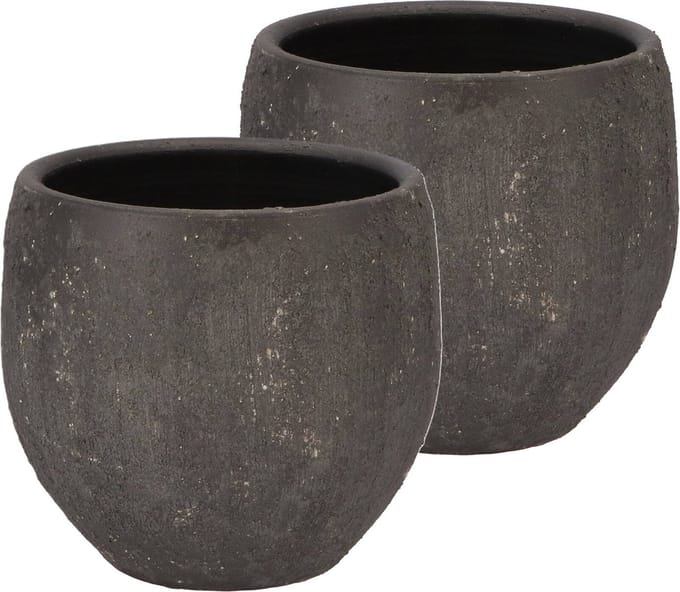 DK Design Bloempot Maya - 2x - verweerd zwart - D18 x H20 cm - rustiek