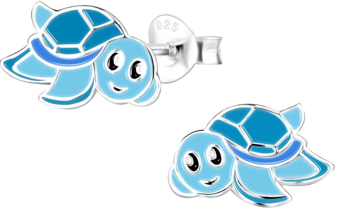 Joy|S - Zilveren schildpad oorbellen - blauw