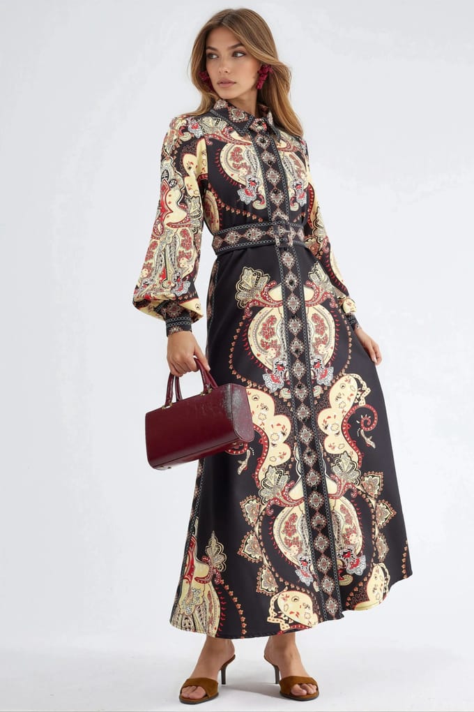 Patroon Maxi-jurk met Riem