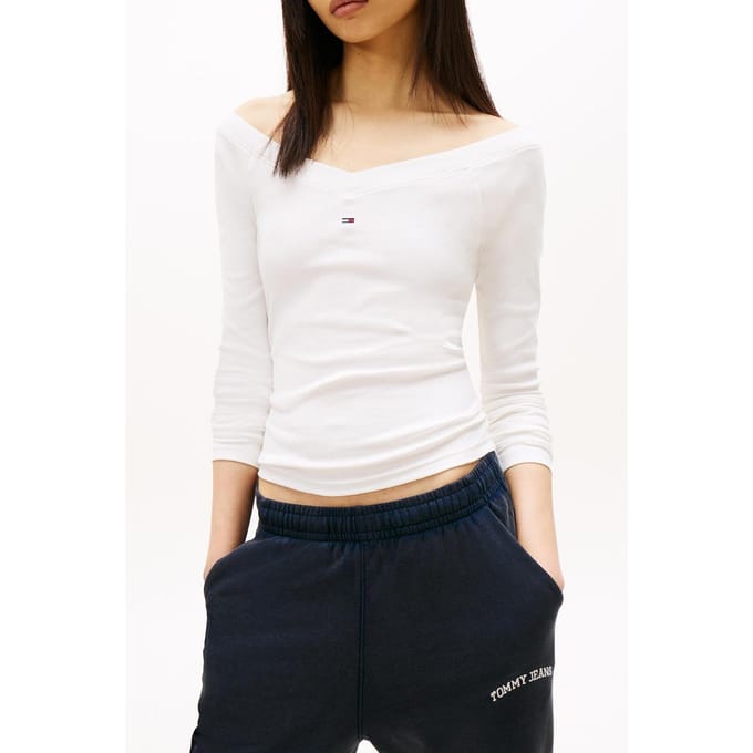 Tommy Hilfiger Slim Off Shoulder Ecru Größe: M | Longsleeves Outlet | Damen | Braun