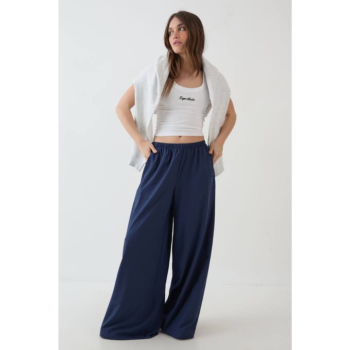 Dames Dsgn Studio Wijde Pijpenbroek | Marineblauw | Maat: Large