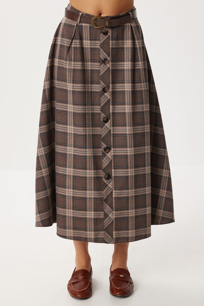 Hoge Taille Midi Rok met Knoopsluiting