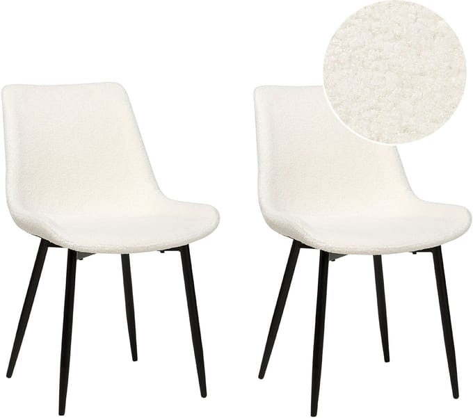 AVILLA - Eetkamerstoel set van 2 - Wit - Bouclé