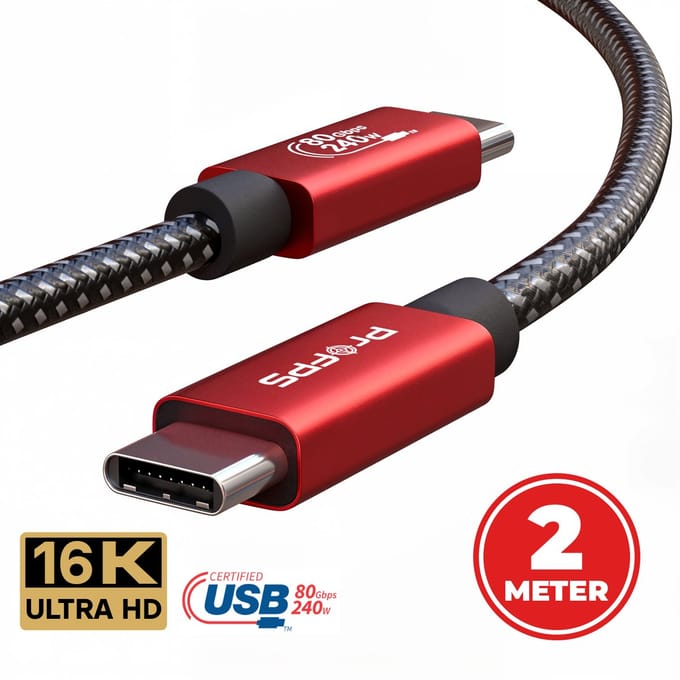 ProFPS USB-C naar USB-C Kabel - 2 Meter - USB4.0 v2 - 240W - 80Gbps