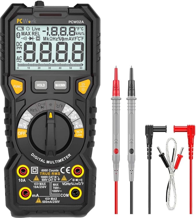 Professionele digitale multimeter 1000 V - TRUE RMS, groot lcd-display, auto-range, verlichte aansluitingen