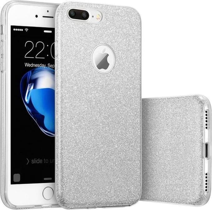 Geschikt voor Apple iPhone 7 Plus - 8 Plus hoesje - Zilver - Glitter - Soft TPU