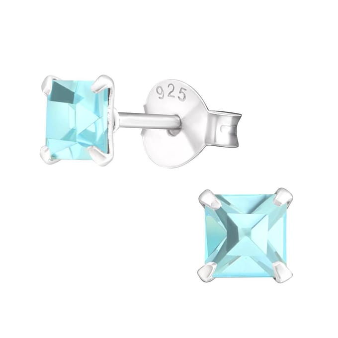 Amanto Oorbellen Flynn Aqua - 925 Zilver E-Coating - Vierkant - ∅4mm