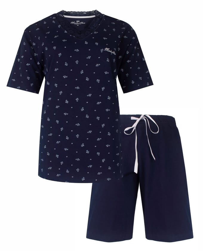 Medaillon Dames Shortama - Pyjama Set - Nachtkleding - Donker Blauw - Maat M