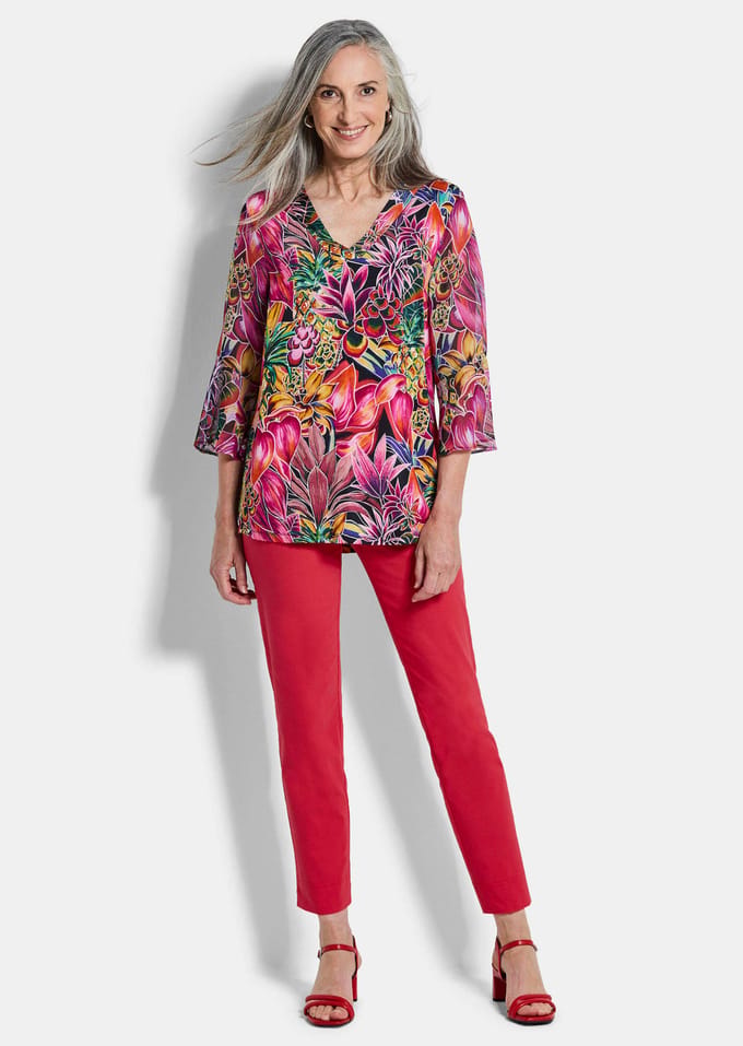 7/8-broek LOUISA van bengaline, met elastische tailleband - rood - Gr. 24 van Goldner Fashion