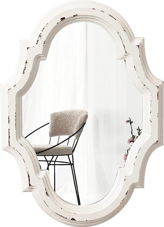 Decoratieve Wandspiegel - Rustieke Spiegel - Ruimte Vergroten - Houten Frame - 28 x 20 cm - Wit