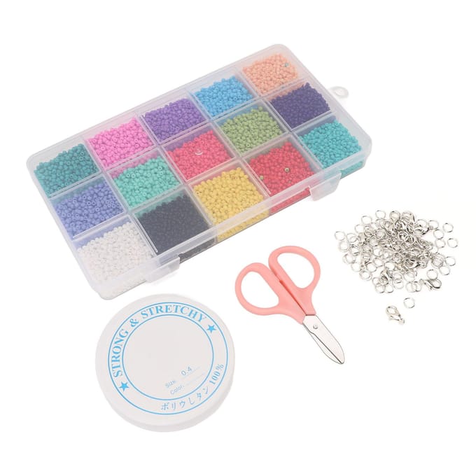 Kit de Perles d'Artisanat Multifonctionnel 15 Compartiments Perles de Couleur Pure avec Outils pour Bracelets Boucles d'Oreilles gray