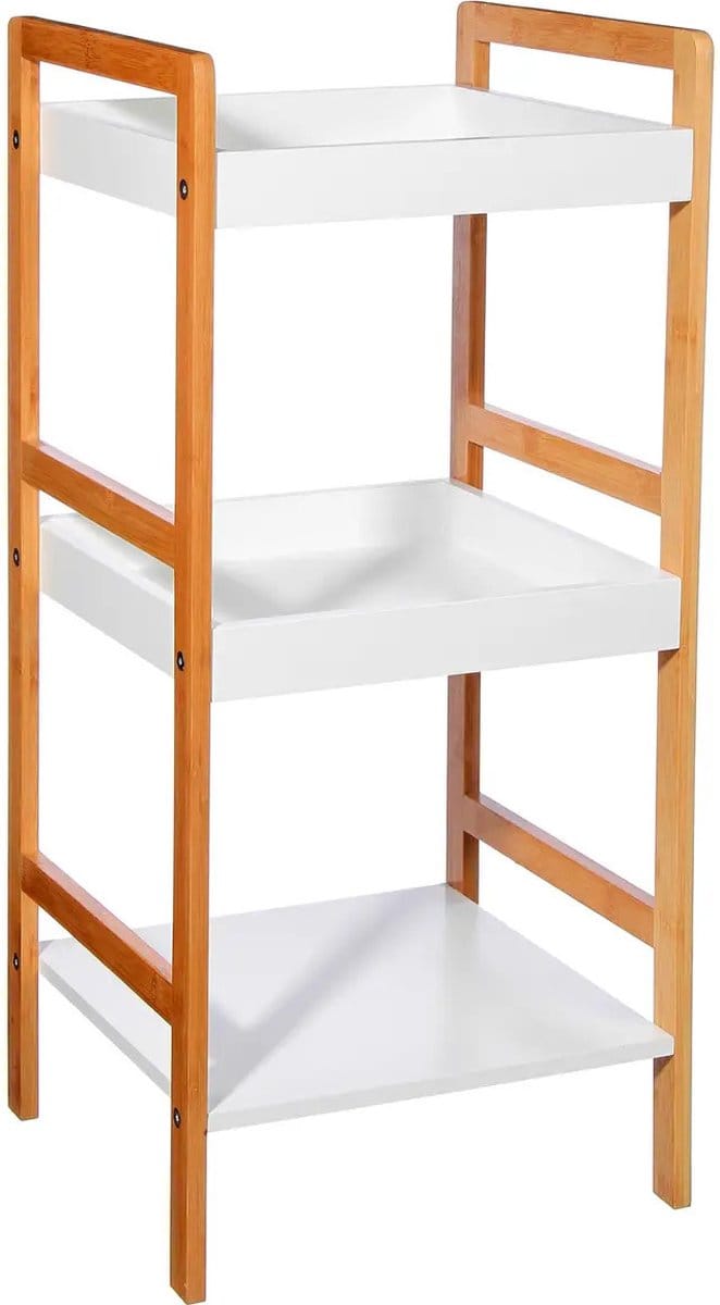 5Five Doucherekje/badkamerrekje/bakjes - Bamboe/MDF hout - wit - 3 lagen - 36 x 33 x 80 cm