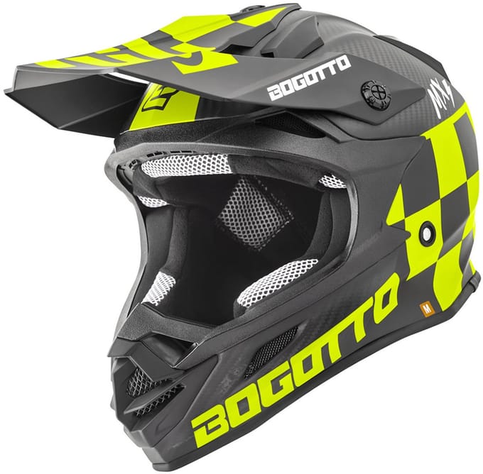 Bogotto V328 Xadrez Carbon Zwart Geel Crosshelm - Helm