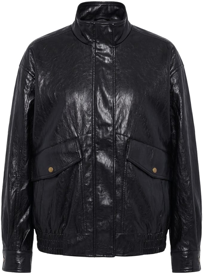 Studio Untold - Dames - Jas van imitatieleer oversized rits elastische zoom - Zwart - Maat 58+
