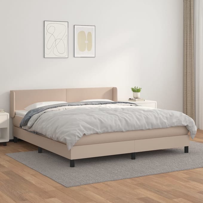 vidaXL - Boxspring - met - matras - kunstleer - cappuccinokleurig - 180x200 - cm