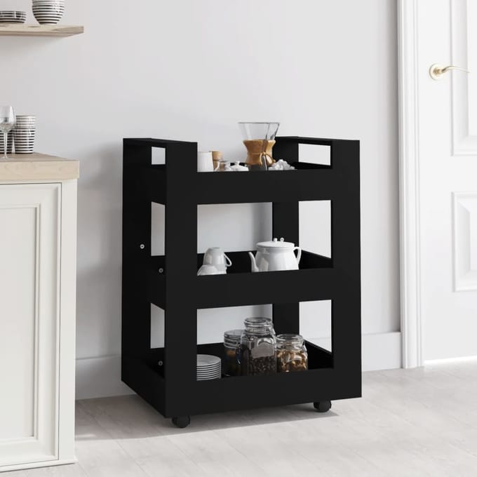 vidaXL - Keukentrolley - 60x45x80 - cm - bewerkt - hout - zwart
