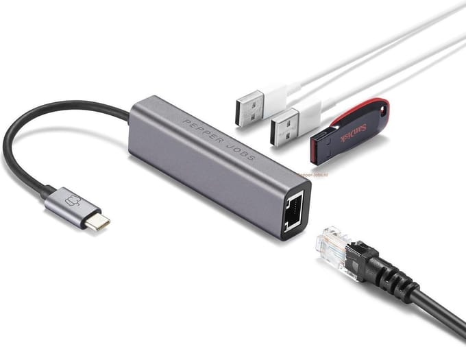 PEPPER JOBS USB C HUB TCH-2 | 2-in-1 USB C Adapter | USB A Ethernet Universeel