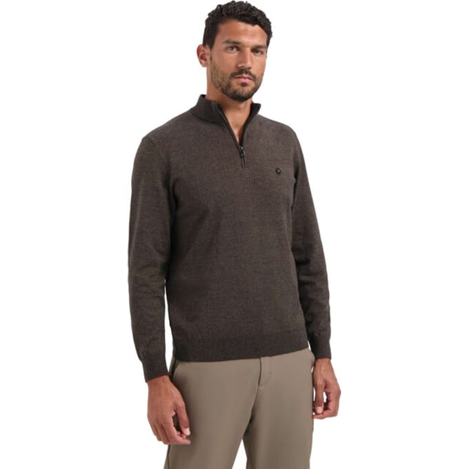 No Excess Pullover Half Zip 2 Coloured Melange Taupe Maat: M | Sweaters Outlet | Heren | Bruin