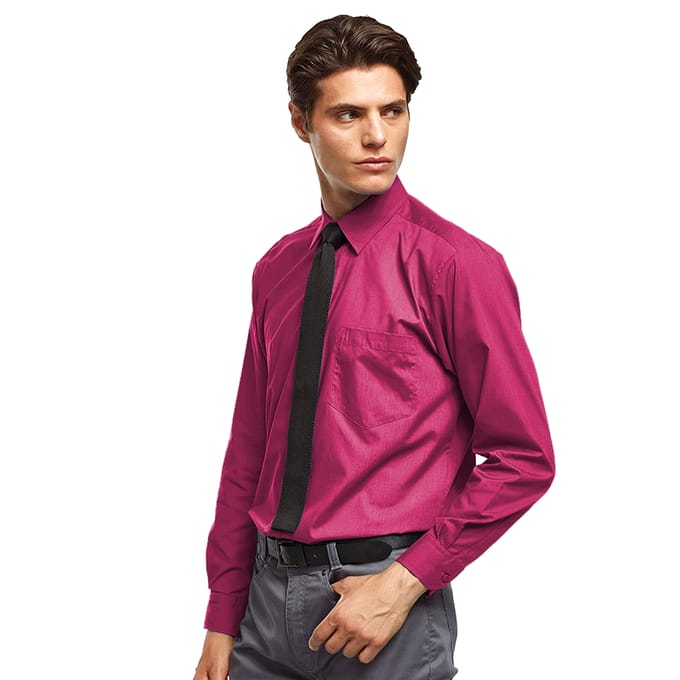 Premier Heren Premier Poplin Formeel Overhemd Met Lange Mouwen (Heet Roze)