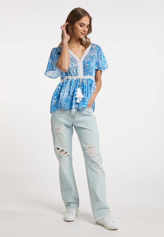 IZIA Blouse Dames blauw wit