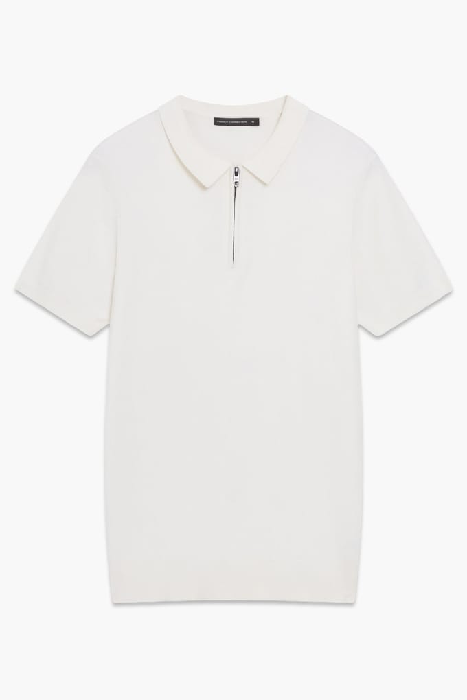 French Connection Polo Zip S/s Lux Ecru Größe: M | Poloshirts Outlet | Herren | Braun