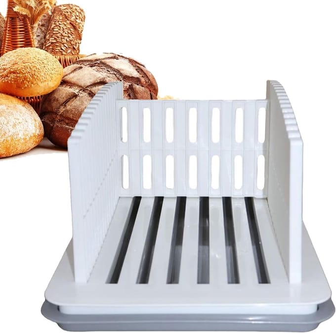 Broodsnijder Inklapbaar - Brood Snijhulp - Gelijkmatig Brood Snijden - Verstelbare Dikte - 34 cm Lengte - Wit