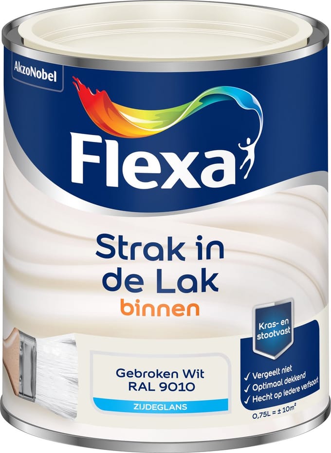 Flexa - Strak In De Lak Binnenlak Zijdeglans - Gebroken Wit / Ral 9010 - 750 Ml