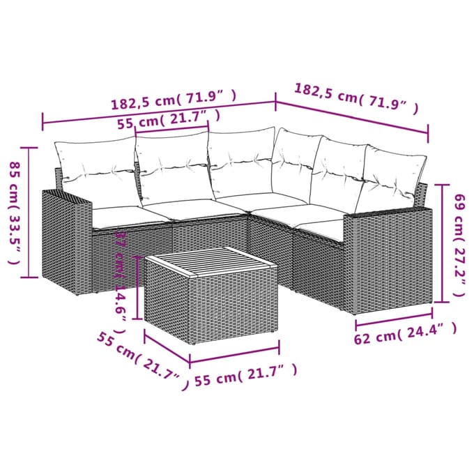 vidaXL - 6-delige - Loungeset - met - kussens - poly - rattan - beige
