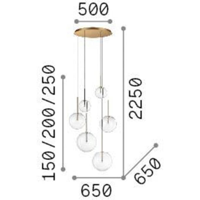 IDEAL LUX hanglamp Equinoxe, 6-lamps, messingkleurig, helder glas