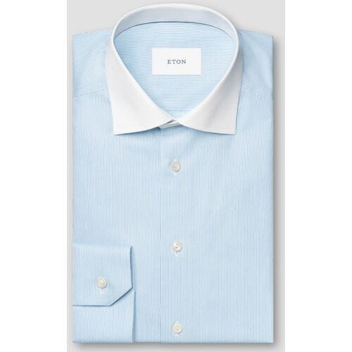 Eton Overhemd Luxury White Collar Organic Cotton Fine Twill Stripe Licht Blauw / male