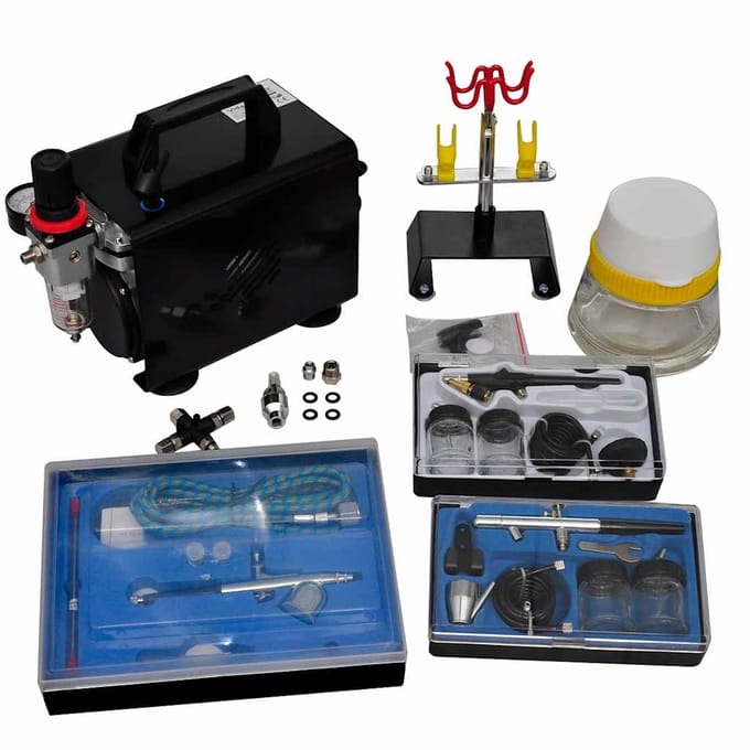 vidaXL Airbrush compressorset met 3 pistolen