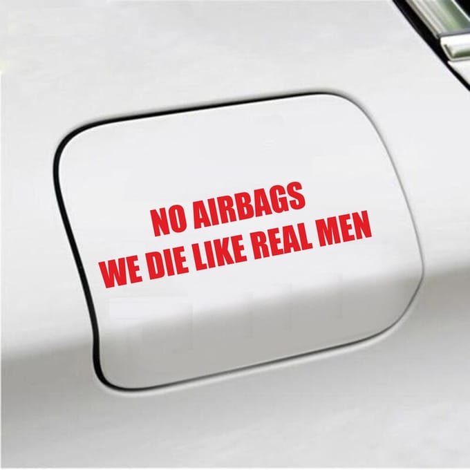 Bumpersticker - No Airbags We Die Like Real Men - 3,7 X 14,8 - Rood