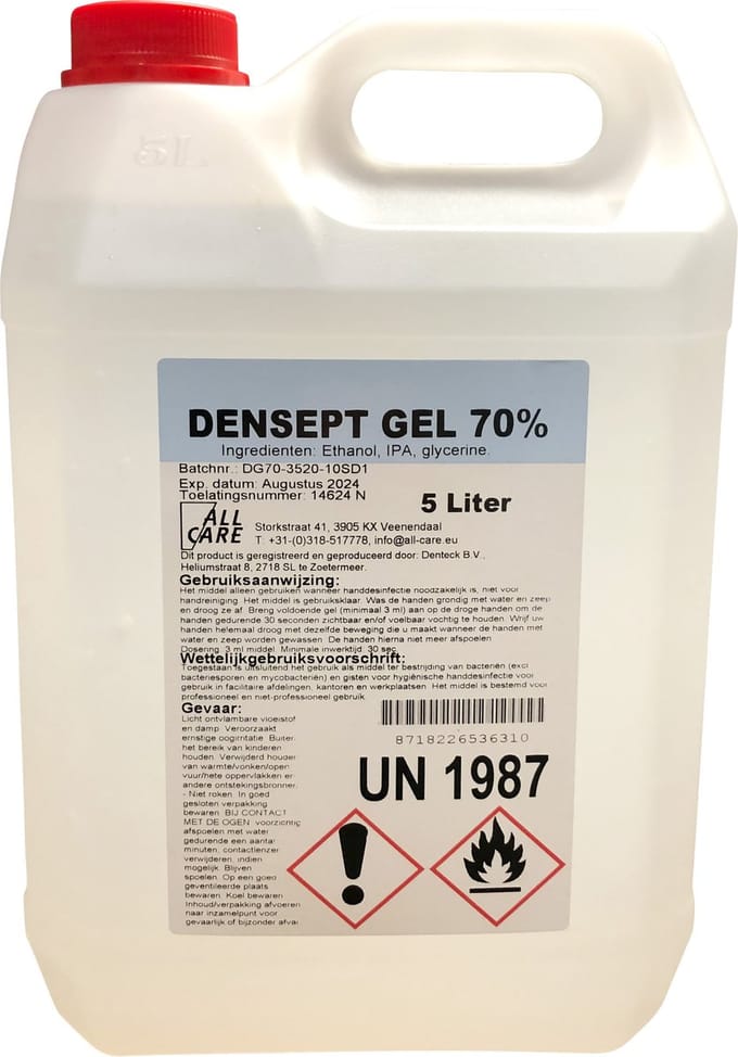 Alcoholgel 70% 5 Liter, 2 flessen