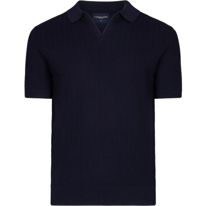 Cavallaro Napoli Polo Mironi Herringbone Texture Donker Blauw / male